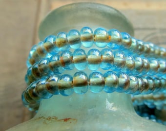 Czech Glass Seed Beads: Inside Lined Light Aqua, 4mm (190+ beads)