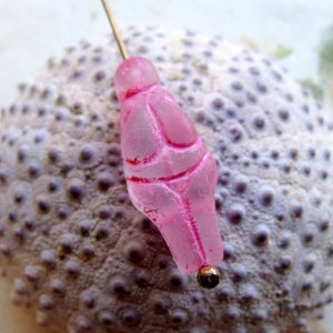 New PINK MATTE GODDESSES . 6 Czech Pressed Metallic Beads . 25 by 10 mm beads  . Supplies for Jewelry Making
