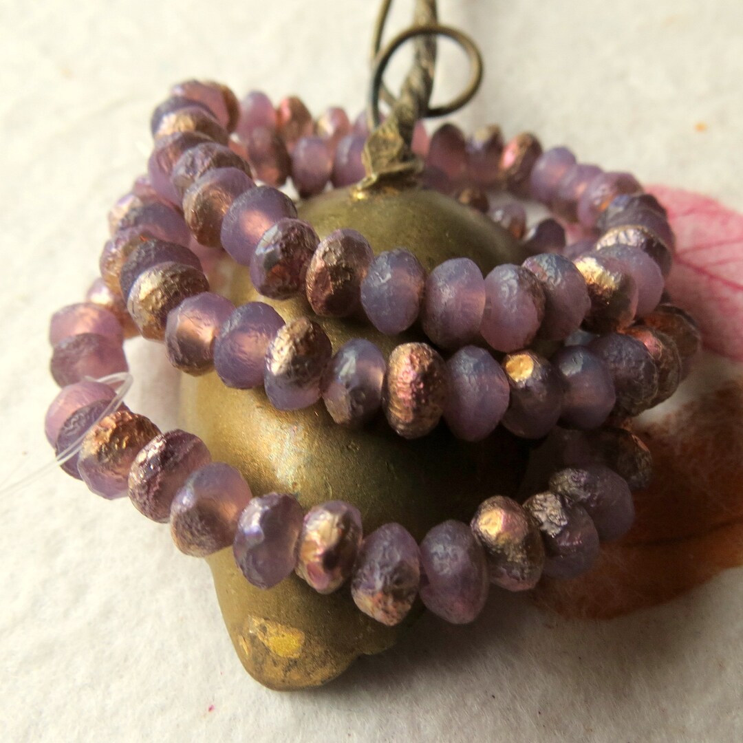 ROSE COPPER RONDELLES . 30 Czech Etched and Matte Glass Beads . 3 Mm by ...