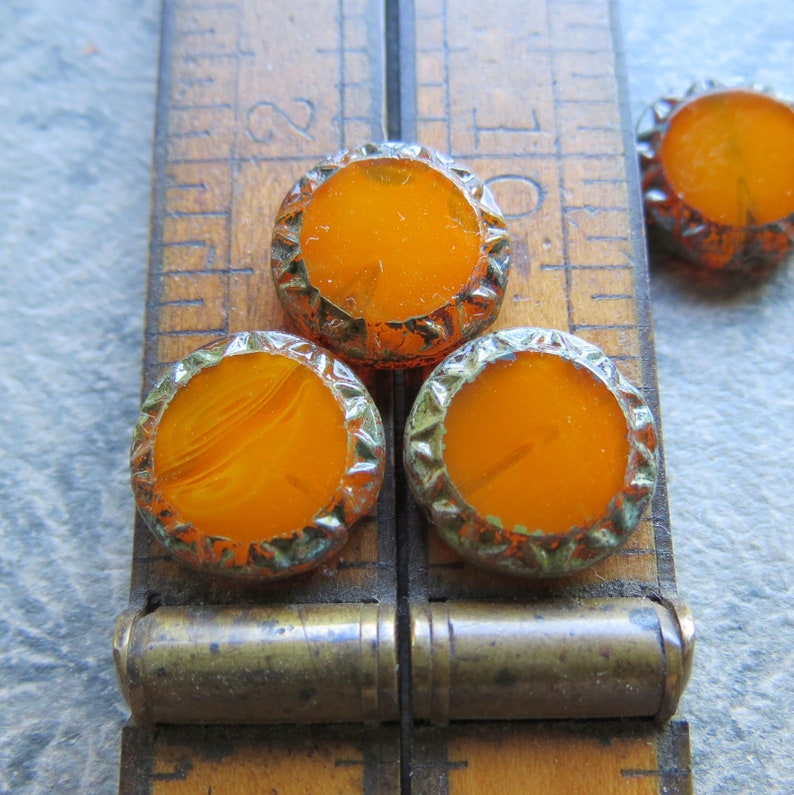 12 mm 8 beads Picasso Czech Table Cut Glass Beads New BURNT ORANGE Sun COINS