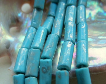 BRIGHT BLUE TUBES . Czech Picasso Metallic Bugle Beads . 9 by 4 mm  (25 beads) . Supplies for Jewelry Making