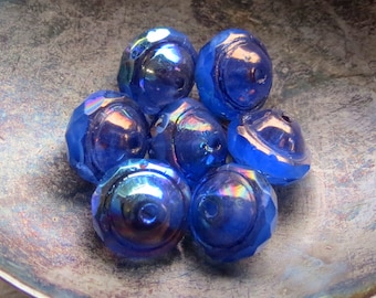 SATURNOS AZULES BRONCEADOS. 8 cuentas de vidrio Picasso checas. Cuentas de 10 mm. Materiales para la fabricación de joyas.