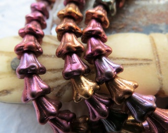 MIXED METALLIC BELLS . Czech Pressed Glass Beads . 6 by 5 mm (15 beads) . Supplies for Jewelry Making