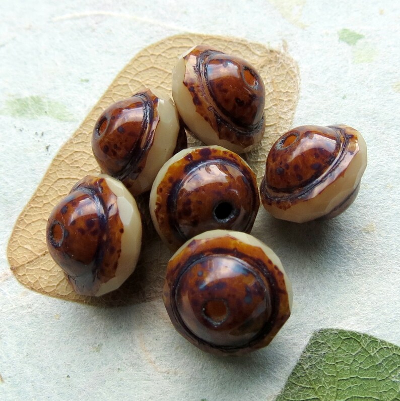 AGED IVORY SATURNS . 8 Czech Picasso Glass Beads . 8 mm by 9 mm beads . Supplies for Jewelry Making image 3