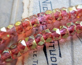 50 GOLDEN ROSE WHEELS . Czech Faceted Glass Metallic Beads (6mm x 3mm)