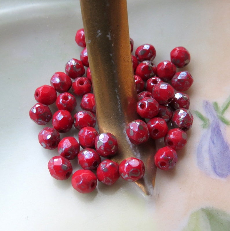 Czech Fire Polished Picasso Glass Beads Supplies for Jewelry Making 50 beads 4 mm New RED PICASSO ROUNDS