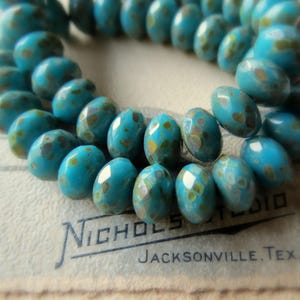 Turquoise Picasso Czech Glass Rondelle Beads (10) - 9x6mm