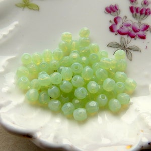 New LIGHT JADEITE ROUNDS . 50 Czech Fire Polished Glass Beads . 3 mm . Supplies for Jewelry Making image 3