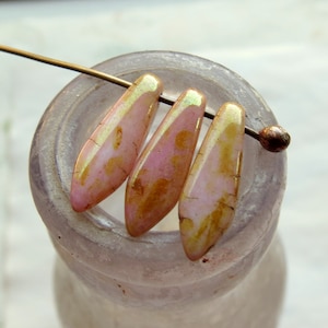 New ROMAN ROSE DAGGERS . 10 Czech Picasso Glass Beads . 16 by 5 mm .  Supplies for Jewelry Making