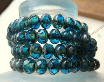 Czech Glass Dark Sapphire Blue With Bronze Saturn Saucer Beads (7mm) | Faceted Glass For Jewelry Making