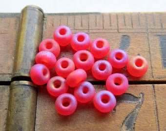 100 Czech Frosted Fuschia Seed Beads: Matte AB Glass, Size 6/0