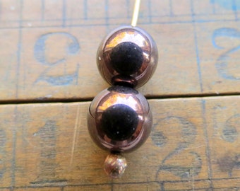 New BRONZE LUSTER MARBLES . 15 Czech Metallic Glass Druk Beads . 8 mm . Supplies for Jewelry Making