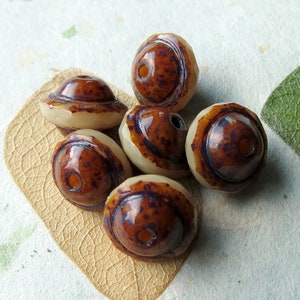 AGED IVORY SATURNS . 8 Czech Picasso Glass Beads . 8 mm by 9 mm beads . Supplies for Jewelry Making image 4