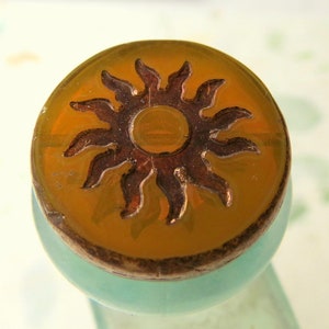 BRONZED APRICOT RAYS  . Czech Metallic Table Cut Glass Coin Beads . 22 mm (1 bead) . Supplies for Jewelry Making