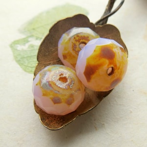 New PERSIAN PINK CHUBBIEZ . 2 Czech Picasso Glass Beads . 14 mm . Supplies for Jewelry Making