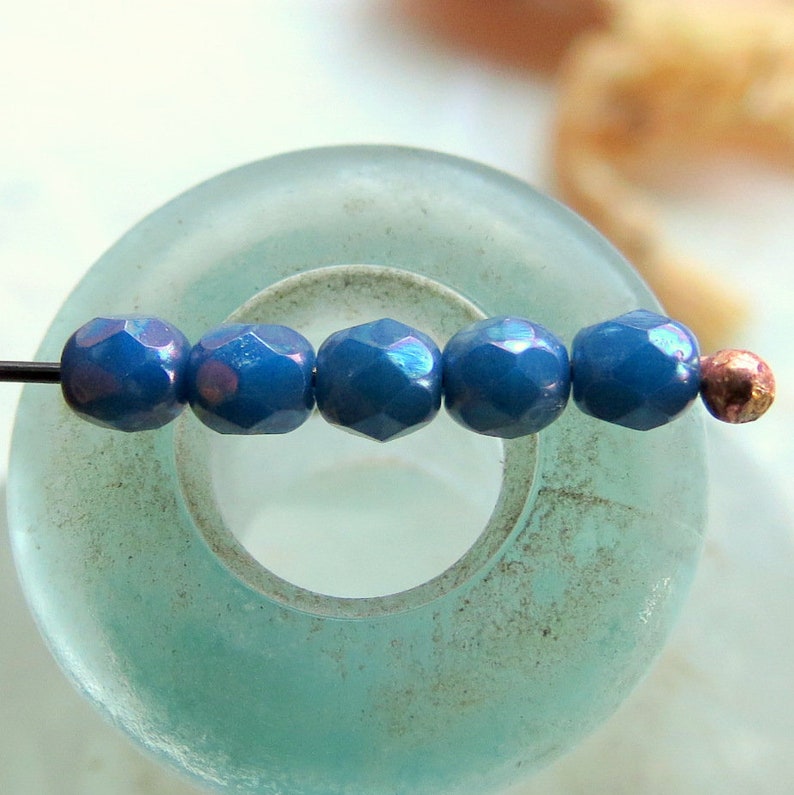 Supplies for Jewelry Making New BLUE NEBULA ROUNDS 50 beads 4 mm Czech Fire Polished Glass Beads