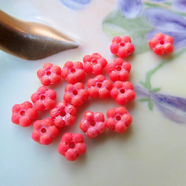 CORAL FORGET-Me-Not SPACERS . 50 Czech Etched Glass Beads . 5 mm beads . Supplies for Jewelry Making