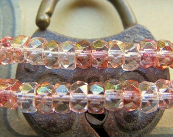 Rosaline Luster Czech Glass Beads: Faceted Metallic Wheels, 6mm (50 Beads)