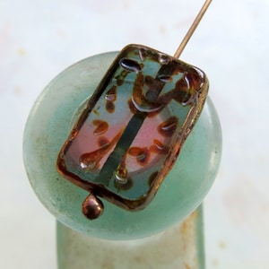 SWIRLED PINK RECTANGLES .  4 Czech Picasso Czech Glass Beads . 19 mm by 12 mm . Supplies for Jewelry Making