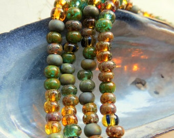 New KAUAI CANYON MIX . 180 Czech Aged Picasso Seed Beads . size 5/0 . Supplies for Jewelry Making