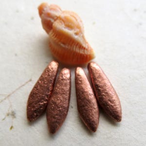 New ETCHED COPPER DAGGERS . 10 Czech Metallic Glass Beads . 16 by 5 mm .  Supplies for Jewelry Making
