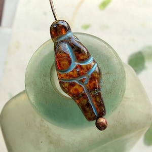 New BLUE WASHED GODDESS . 4 Czech Polished Glass Beads . 25 by 10 mm beads . Supplies for Jewelry Making
