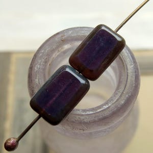 Czech Picasso Opaline Glass Rectangle Beads: Dark Purple, 12x8mm