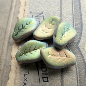 Matte Vitrail Czech Glass Leaf Beads: Jewelry Making Supplies