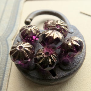 10 Bronzed Amethyst Czech Glass Cruller Beads: Faceted Metallic