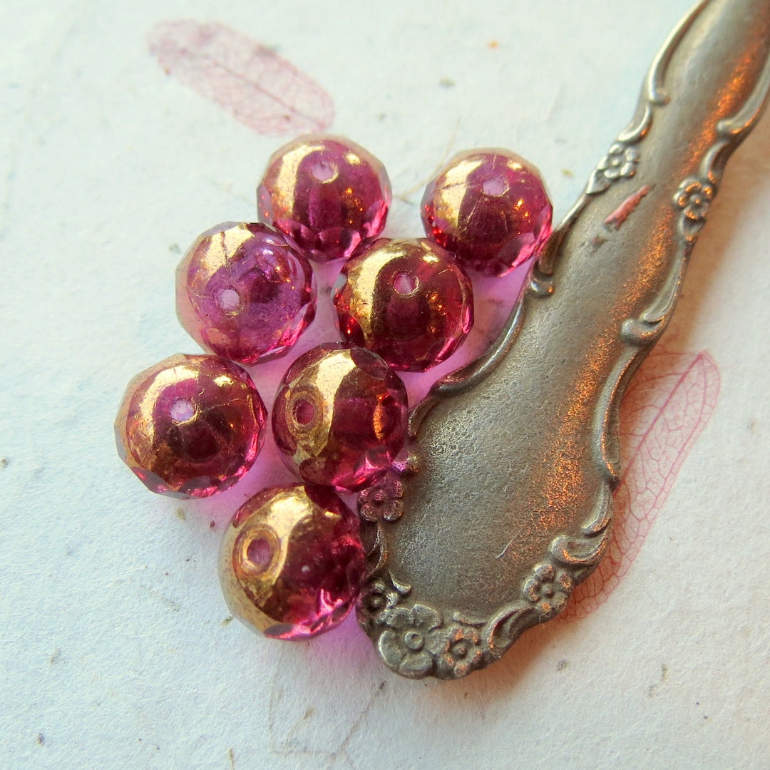 New COPPER FRENCHROSE RONDELLES . 10 Czech Gem Cut Glass Beads . 6 by 9 ...