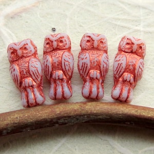 Sale COPPERED ALABASTER OWLZ .  10 Czech Metallic Glass Beads . 15 by 7 mm . Supplies for Jewelry Making