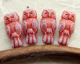 KUPFERNE ALABASTER OWLZ  10 Tschechische Metallic Glas Vogel Perlen. 15 mal 7 mm