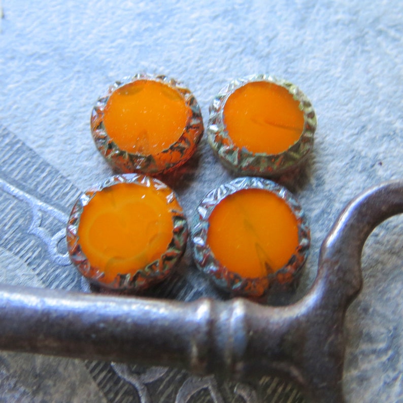 12 mm 8 beads Picasso Czech Table Cut Glass Beads New BURNT ORANGE Sun COINS