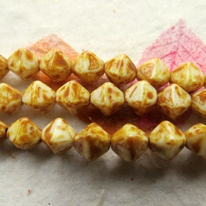AGE IVORY BICONES . 25 Czech Picasso Glass Beads . 6 mm . Supplies for Jewelry Making
