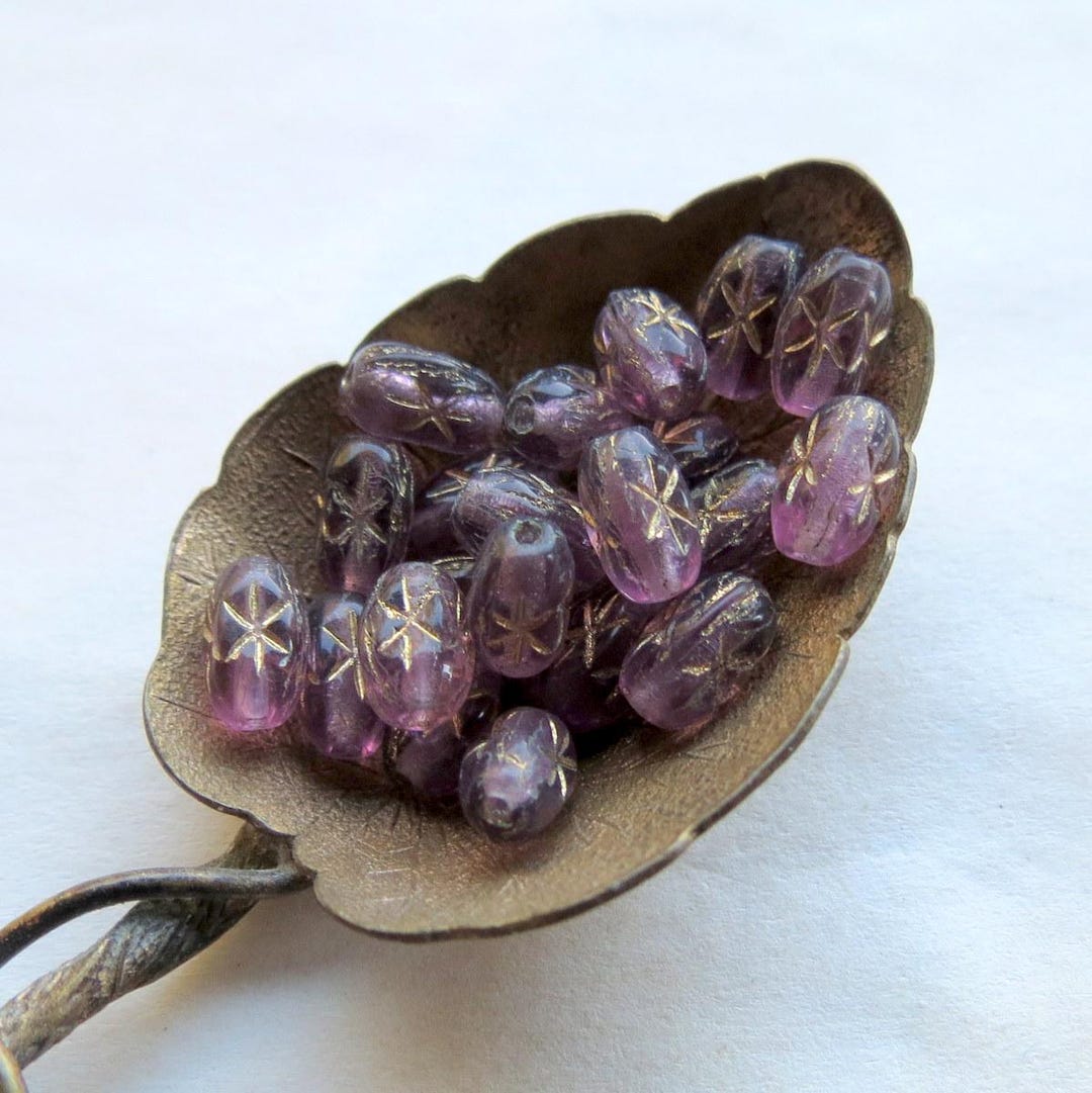40 Golden Amethyst Czech Glass Rice Beads: 6x4mm Jewelry Supplies - Etsy