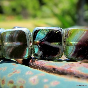 Back in stock . SWIRLED PURPLE SQUARES . 15 Czech Picasso Glass Beads . Supplies for Jewelry Making