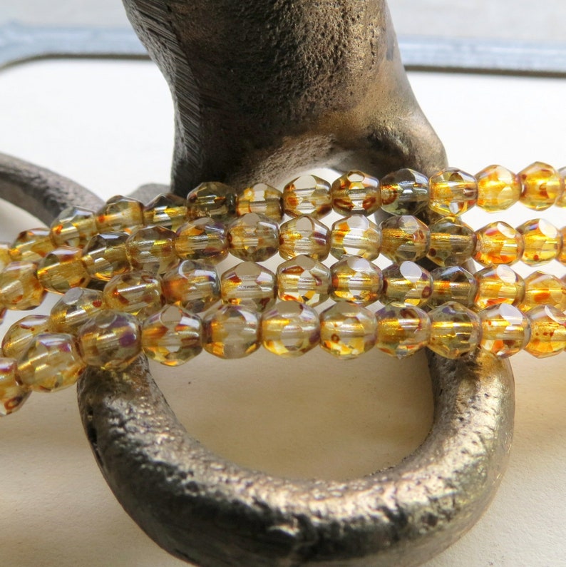 Czech Glass Faceted Beads 4 mm 50 beads New CRYSTAL PICASSO ROUNDS