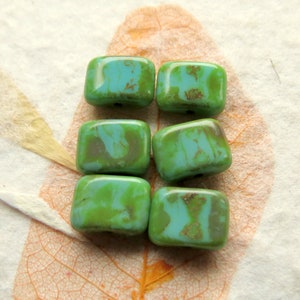 TURQUOISE PICASSO REX . 10 Czech Picasso Glass Beads . 12 mm by 8 mm . Supplies for Jewelry Making