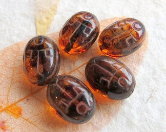 NEW TOPAZ SCARABS. 6 Czech Picasso Glass Beads . 14 mm . Supplies for Jewelry Making