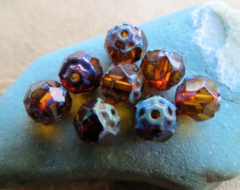 Back In Stock TOPAZ RENAISSANCE . 25 Czech Picasso Glass Beads . 6 mm . Supplies for Jewelry Making