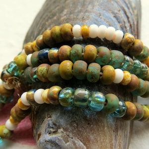 Aged IVORY MIX SEEDBEADS .  Czech Picasso Glass Beads . size 6/0  (one strand, 180+ beads) . Aged Rustic Czech Seed Beads