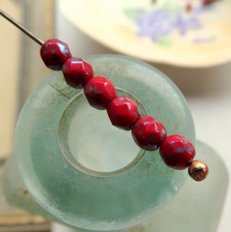 Czech Fire Polished Picasso Glass Beads Supplies for Jewelry Making 50 beads 4 mm New RED PICASSO ROUNDS