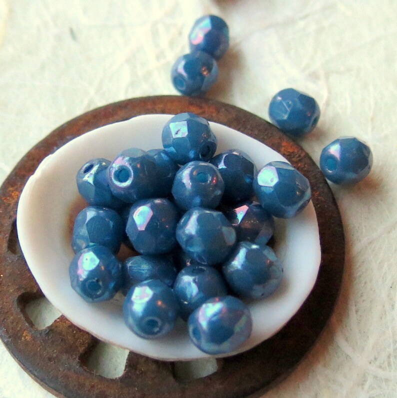 Supplies for Jewelry Making New BLUE NEBULA ROUNDS 50 beads 4 mm Czech Fire Polished Glass Beads