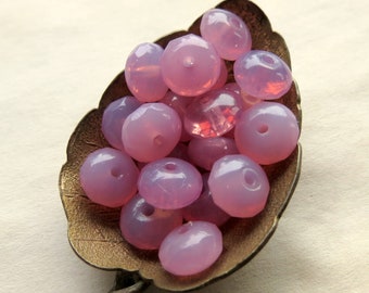 New ROSE OPAL RONDELLES . 15 Czech Fire Polished Glass Beads . 7 by 4 mm . Supplies for Jewelry Making