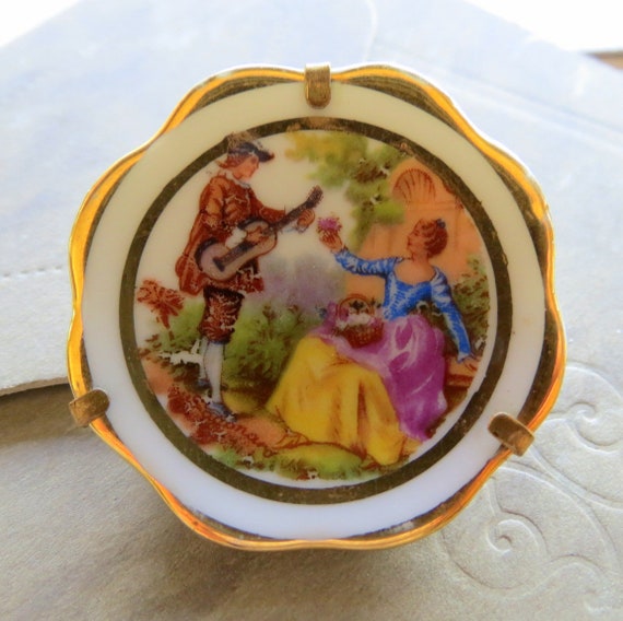 ANTIQUE LIMOGES PAINTED Brooch (Pin)