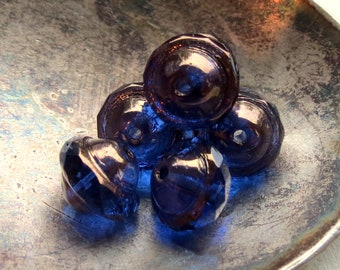 Dark BLUE BRONZED SATURNS . 8 Czech Picasso Glass Beads . 10 mm beads . Supplies for Jewelry Making