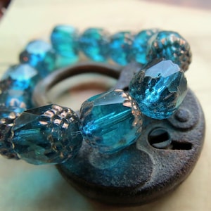 New BRONZED TEAL CATHEDRALS . 8 Czech Fire Polished Faceted Glass Beads . 10 mm beads . Supplies for Jewelry Making