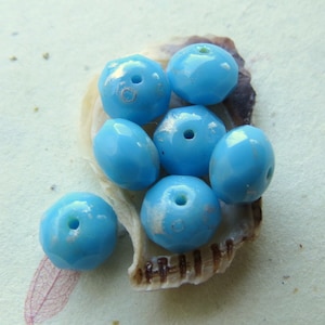 SKY BLUE RONDELLES .  10 Czech Picasso Glass Beads . 6 by 8 mm beads . Supplies for Jewelry Making