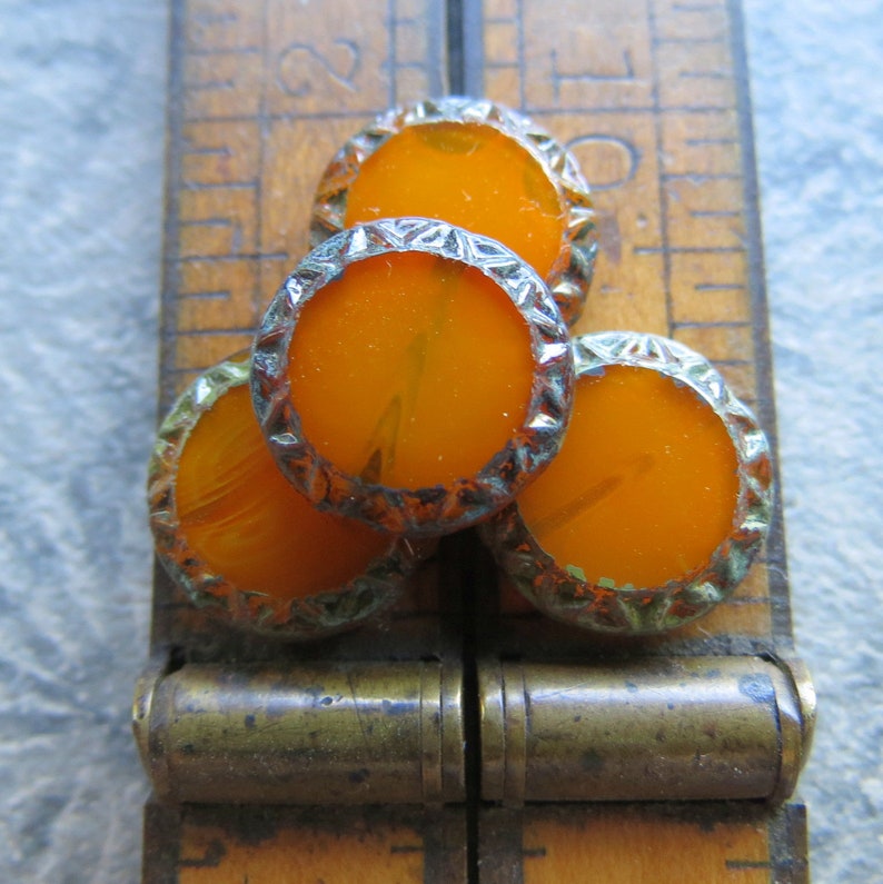 12 mm 8 beads Picasso Czech Table Cut Glass Beads New BURNT ORANGE Sun COINS