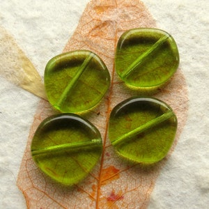 Olivine Green Czech Glass Coin Beads: Picasso Finish, 15mm (10)
